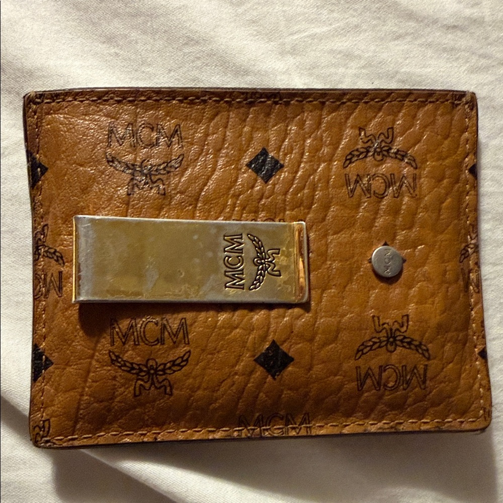 MCM Tan Leather Money Clip with Silver Accent